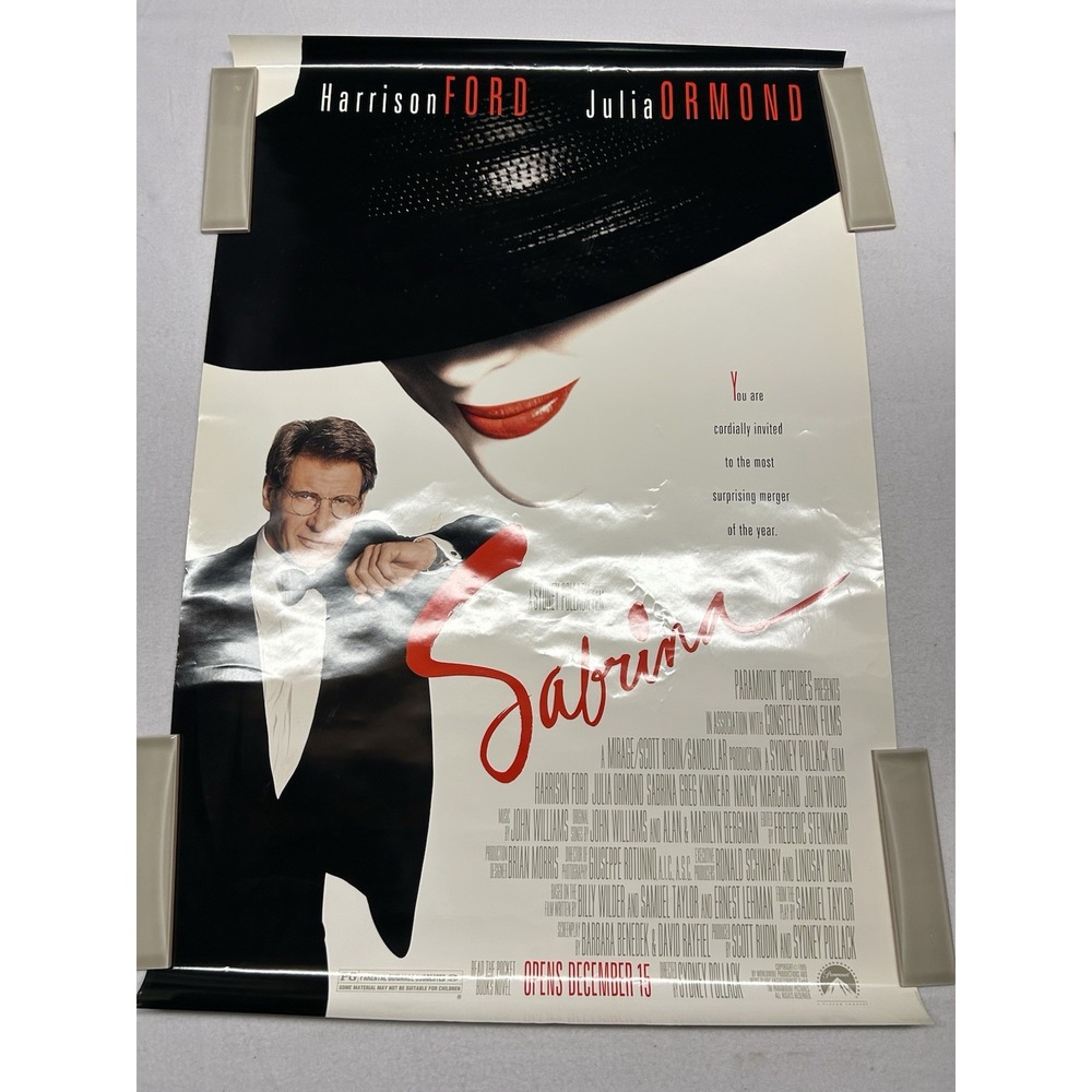 VTG SABRINA MOVIE POSTER 27x40 2 Sided HARRISON FORD 90s Theater